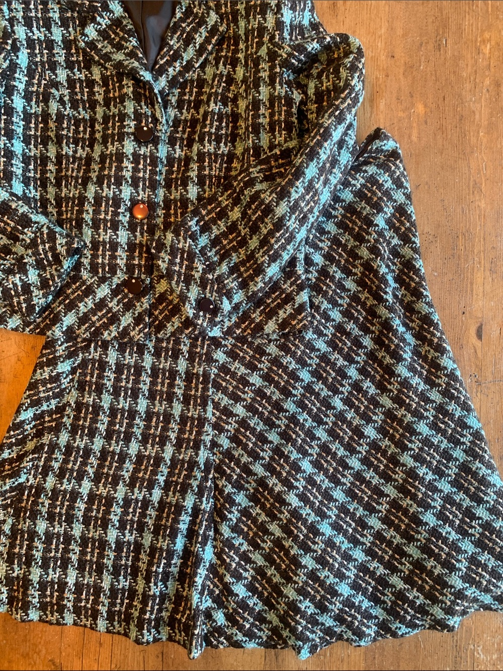 Women's Black and Teal Tweed Blazer Jacket - Blazer and Skirt - Picture 6 of 16
